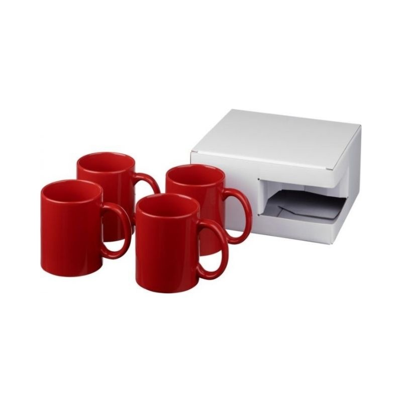 Logotrade mainoslahjat ja liikelahjat tuotekuva: Ceramic-muki, 4 kappaleen lahjapakkaus, punainen