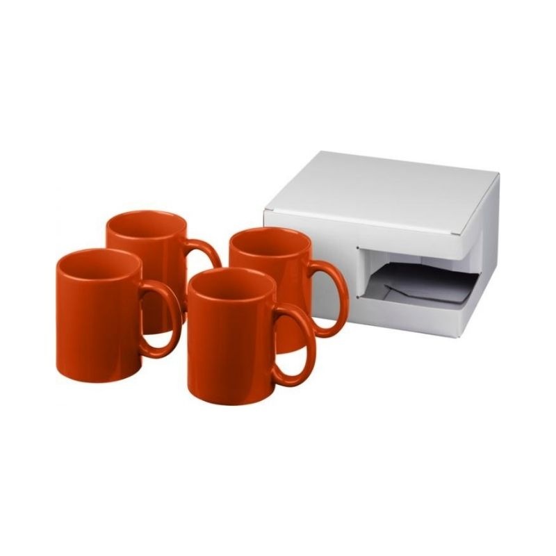 Logotrade mainoslahja tuotekuva: Ceramic-muki, 4 kappaleen lahjapakkaus, oranssinpunainen