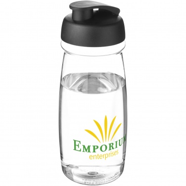 H2O Active® Pulse 600 ml läppäkantinen urheilujuomapullo logolla, Läpinäkyvä / täysmusta – yksityiskohtakuva 4