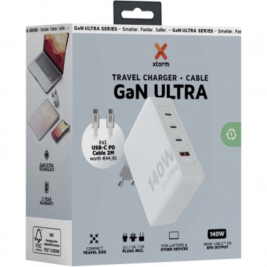 Logotrade liikelahja tuotekuva: Xtorm XVC2140 GaNUltra 140 W matkalaturi 240 W USB-C PD -kaapelilla