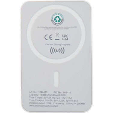 Logo trade liikelahjat tuotekuva: Acrab 10 000 mAh:n ja 15 W:n magneettinen langaton varavirtalähde, jossa 20 W:n PD – valmistettu kierrätetystä muovista