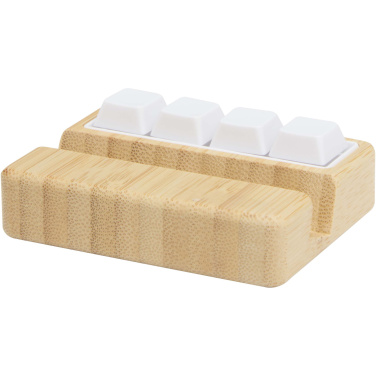 Logotrade mainoslahjat kuva: Algol kierrätetystä muovista valmistettu puhelinjalusta ja hypistelylelu bambuyksityiskohdilla