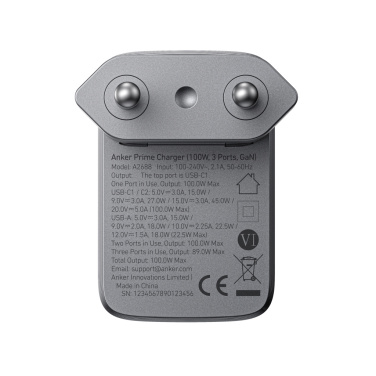 Logo trade mainoslahjat tuotekuva: Anker Prime -laturi (100 W, 3 porttia, GaN)