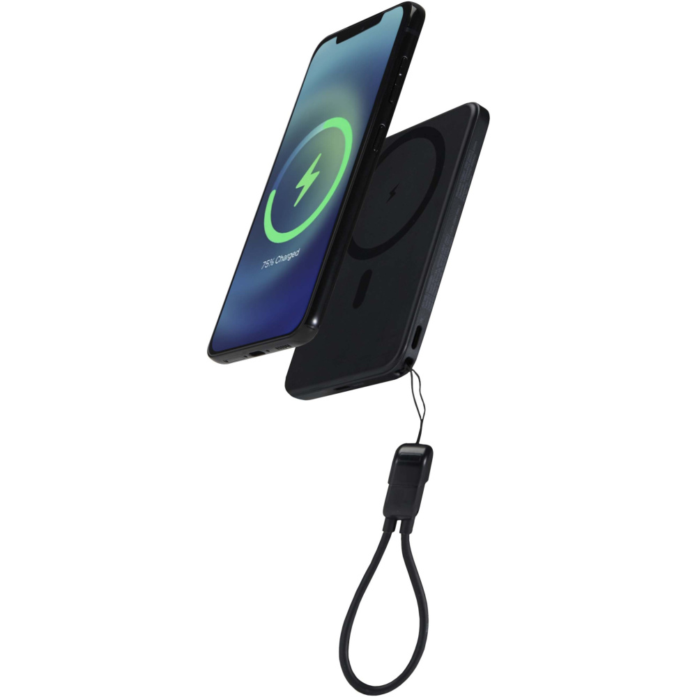 Logotrade liikelahja tuotekuva: SMART 5000 mAh magneettinen kaulanauhavaravirta kierrätysmuovista
