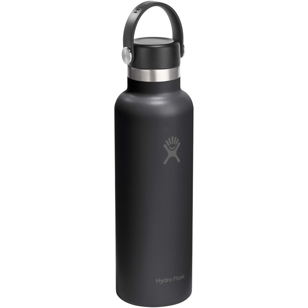 Hydro Flask Standard Mouth 621 ml:n vesipullo eristetty ruostumattomasta teräksestä valmistettu, jossa on pillikorkki, Musta, värivaihtoehto