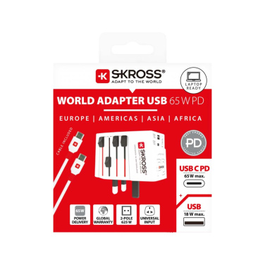 Logotrade mainoslahjat ja liikelahjat tuotekuva: SKROSS® MUV AC65PD -world adapteri USB-C-kaapelilla 