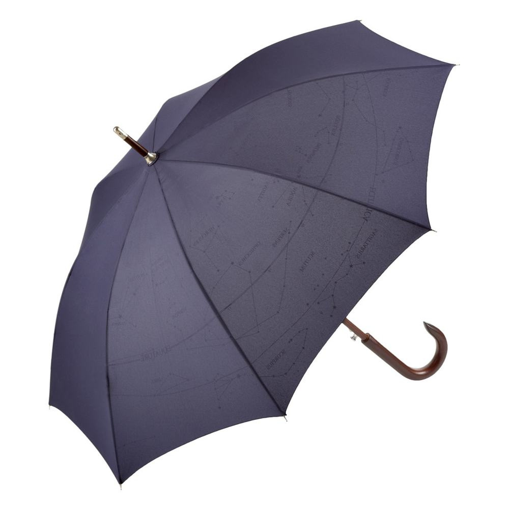 FARE puuvartinen automaattinen sateenvarjo tähtitaivaskuviolla logolla, keskiyönsininen / tähtitaivaskuvio – tuotekuva