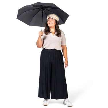 FARE® Mini Style taskusateenvarjo värillisillä yksityiskohdilla logolla, musta-eurosininen – yksityiskohtakuva 8