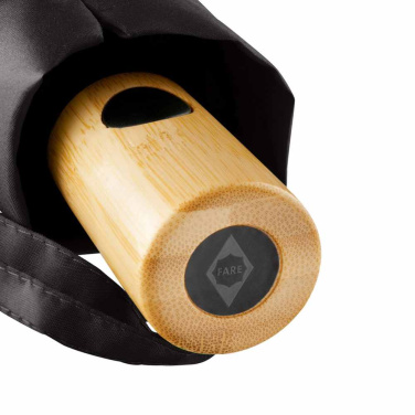 FARE ÖkoBrella AOC taskusateenvarjo kierrätetyllä PET-kankaalla ja bambukahvalla logolla, musta (waterSAVE®) – yksityiskohtakuva 6