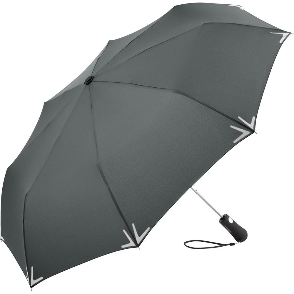 FARE Safebrella® automaattinen taskusateenvarjo LED-valolla ja heijastimilla logolla, harmaa – tuotekuva