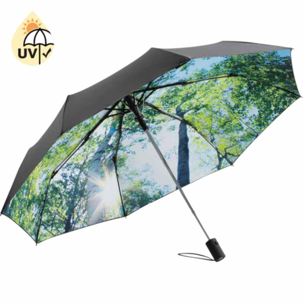 FARE® Impressions taskusateenvarjo sisäpuolen kuviolla logolla, musta / metsäkuvio – tuotekuva