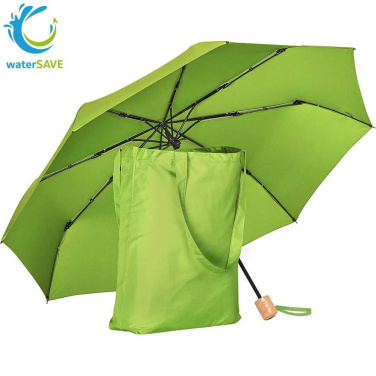 FARE® ÖkoBrella Shopping taskusateenvarjo ostoskassiksi muuttuvalla suojuksella logolla, lime (waterSAVE®) – tuotekuva