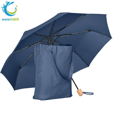 FARE® ÖkoBrella Shopping taskusateenvarjo ostoskassiksi muuttuvalla suojuksella logolla, tummansininen (waterSAVE®) – tuotekuva