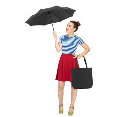 FARE® ÖkoBrella Shopping taskusateenvarjo ostoskassiksi muuttuvalla suojuksella logolla, musta (waterSAVE®) – yksityiskohtakuva 10