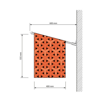 Seinälipun mittapiirros: lippu 400×555 mm, tanko 600 mm seinästä