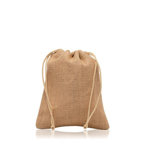Keskikokoinen juuttisäkki, kiristysnyöreillä / Nashik, Vaaleanruskea, tuotekuva