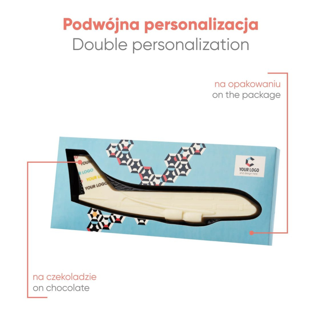 Mittatilaustyönä tehty suklaa Choco4Mat -lentokonepainatus, tuotekuva