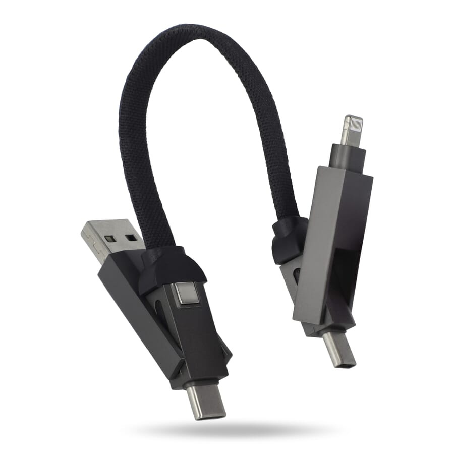 Monikäyttöinen 4-in-1 kaapeli avaimenperä koko 60 W, musta, tuotekuva (1)