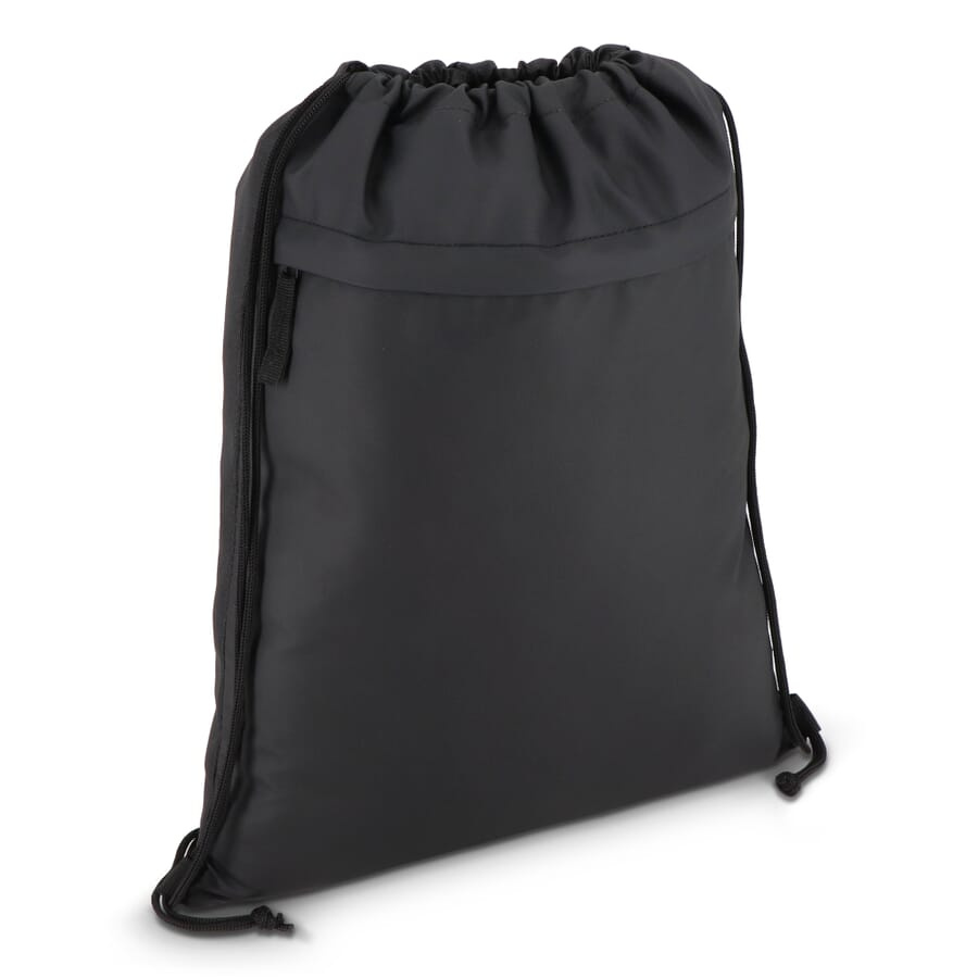 PU-pinnoitettu R-PET 600D kiristysnauhakassi 33 x 42 cm, musta, tuotekuva (1)