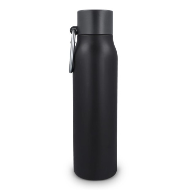 Karabiinikiinnitteinen mattapintainen termospullo 600 ml, musta, tuotekuva (4)