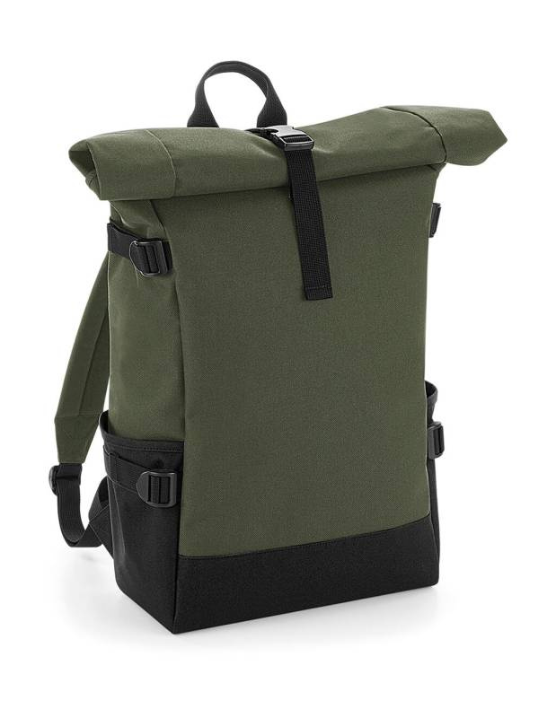 Block Roll-Top -reppu, Oliivinvihreä/musta - Bagbase (1)