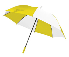 Golfsateenvarjo, valkoinen/keltainen PVC-kahva