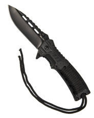 Yhden käden veitsi Paracord-terällä ja sytytystulpalla, musta