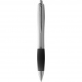 Stylo à bille Nash à corps argenté et grip coloré, argenté / noir uni