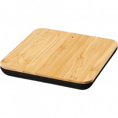 Socle de recharge sans fil 5 W en bambou et tissu Leaf — vue de détail 8, naturel / noir uni