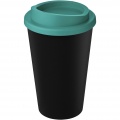 Gobelet recyclé 350 ml Americano® Eco, noir uni / bleu aqua