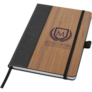 Carnet A5 en bambou Note avec logo — vue de détail 4, noir uni / naturel