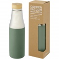 Bouteille en acier inoxydable 540 ml à isolation sous vide avec couche de cuivre et couvercle en bambou Hulan, vert chiné
