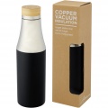 Bouteille en acier inoxydable 540 ml à isolation sous vide avec couche de cuivre et couvercle en bambou Hulan, noir uni