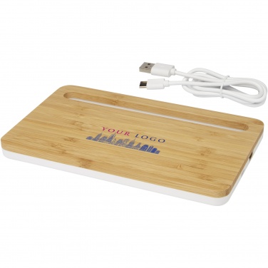 Chargeur sans fil 10 W en bambou Medake avec logo — vue de détail 4, beige