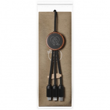 Câble de recharge long 3 en 1 en rPET à logo lumineux et boîtier rond en bambou SCX.design C36 — vue de détail 4, bois