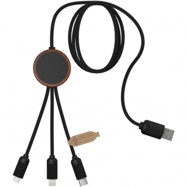 Câble de recharge long 3 en 1 en rPET à logo lumineux et boîtier rond en bambou SCX.design C36 — vue de détail 7, bois