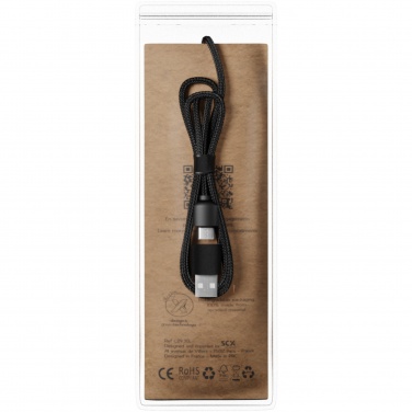 Câble de recharge 5 en 1 en rPET à logo lumineux et boîtier rond en bois SCX.design C37 — vue de détail 3