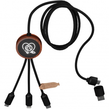 Câble de recharge 5 en 1 en rPET à logo lumineux et boîtier rond en bois SCX.design C37 — vue de détail 6