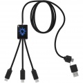 Câble de recharge long 5 en 1 à logo lumineux SCX.design C28, bleu / noir uni