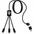 Câble de recharge long 5 en 1 à logo lumineux SCX.design C28, noir uni / blanc