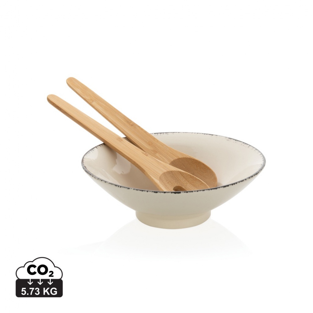 Saladier Ukiyo avec couverts à salade en bambou — image du produit