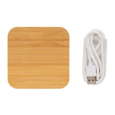 Chargeur sans fil de 5 W en bambou avec USB — vue de détail, marron (1)