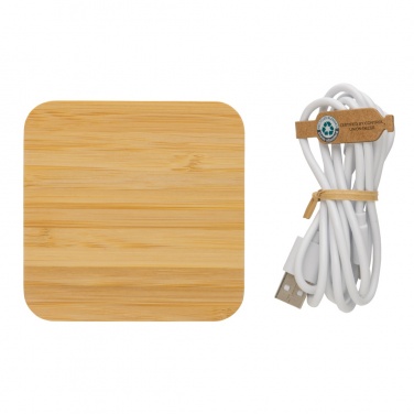 Chargeur sans fil de 10 W en bambou avec USB — vue de détail, marron (1)