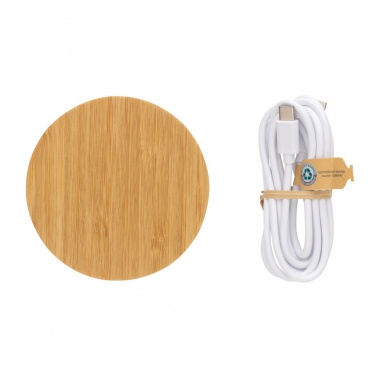 Chargeur sans fil de 15 W en bambou — vue de détail, marron (1)