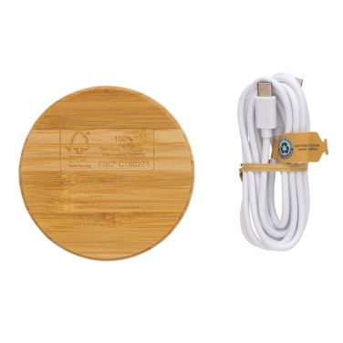 Chargeur sans fil de 15 W en bambou — vue de détail, marron (2)