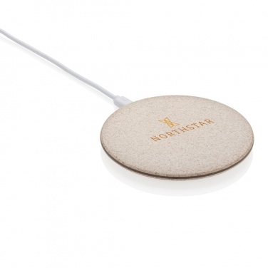 Chargeur sans fil de 5 W en paille de blé, kaki, avec logo