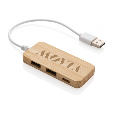 Hub en bambou avec port USB-C, marron, avec logo
