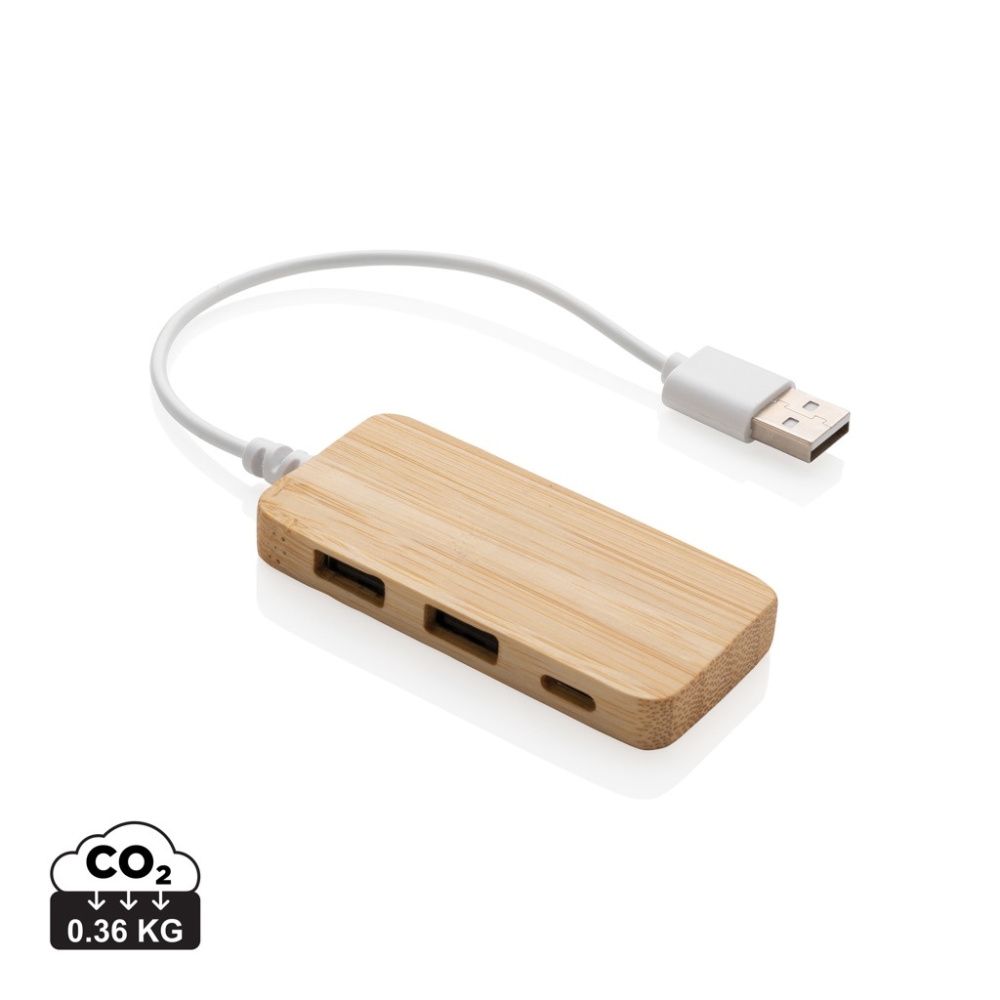 Hub en bambou avec port USB-C — marron — photo du produit (1)
