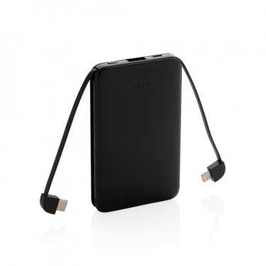 Batterie externe de poche de 5000 mAh avec câbles intégrés — vue de détail, noir (1)