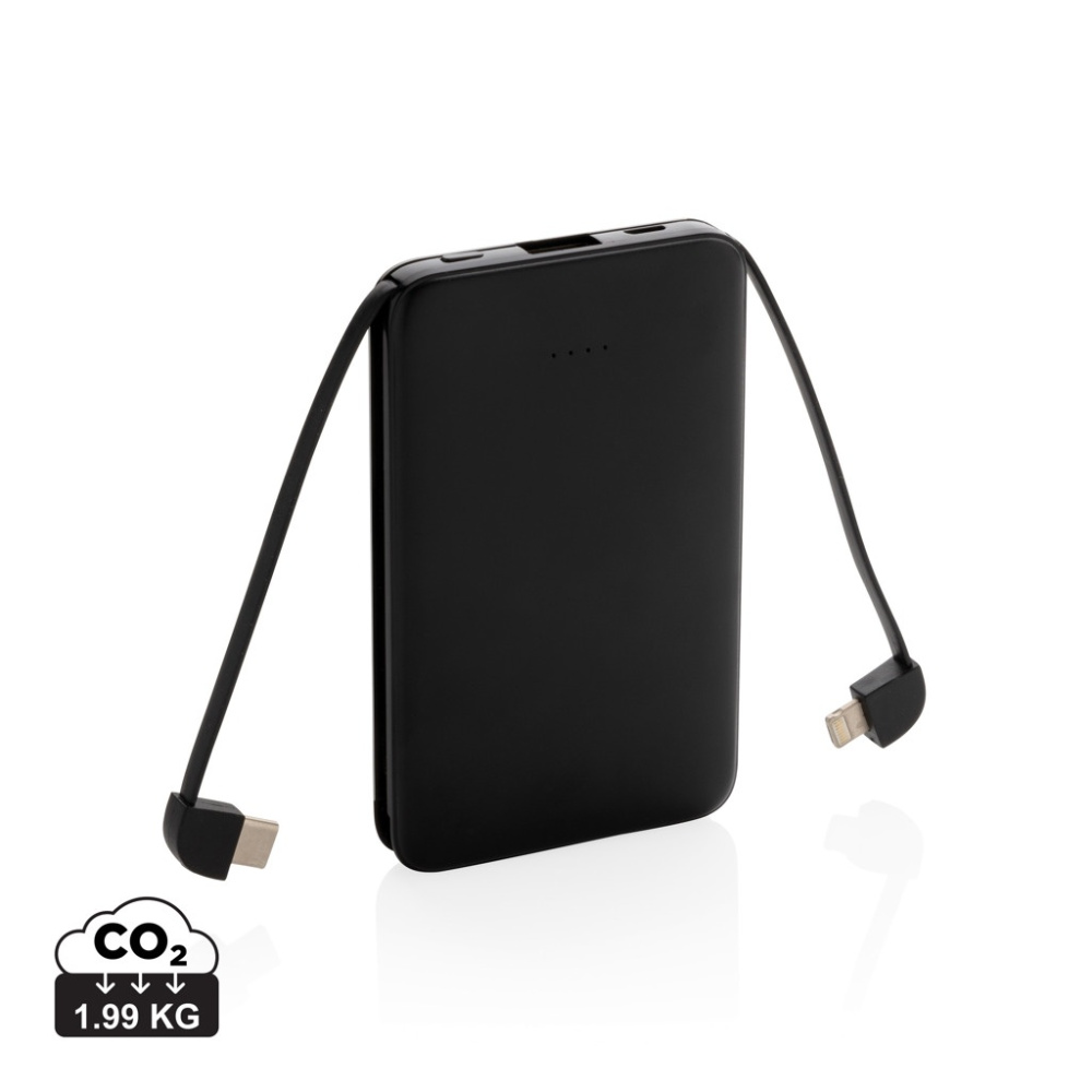 Batterie externe de poche de 5000 mAh avec câbles intégrés — noir — image du produit (1)